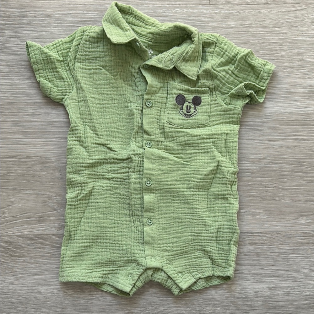 Disney Green Baby Romper with Mickey Mouse